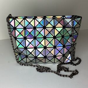 Iridescent Geometric Crossbody Bag with Chain Strap